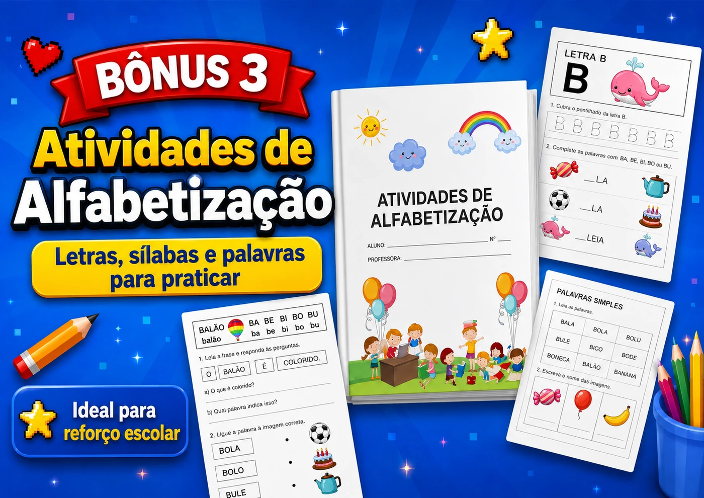 Bônus de atividades de alfabetização para imprimir