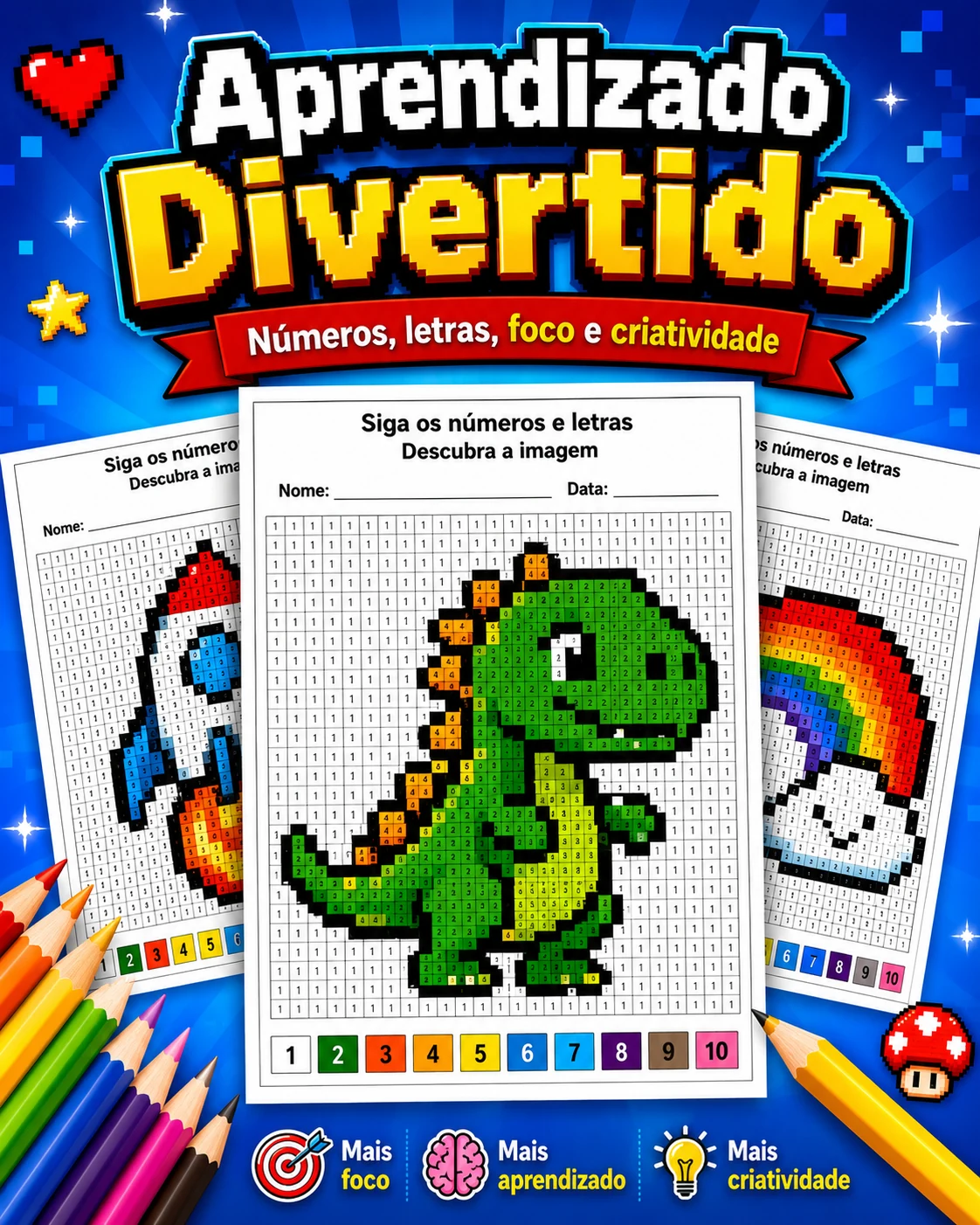 Exemplo de aprendizado divertido com números e letras
